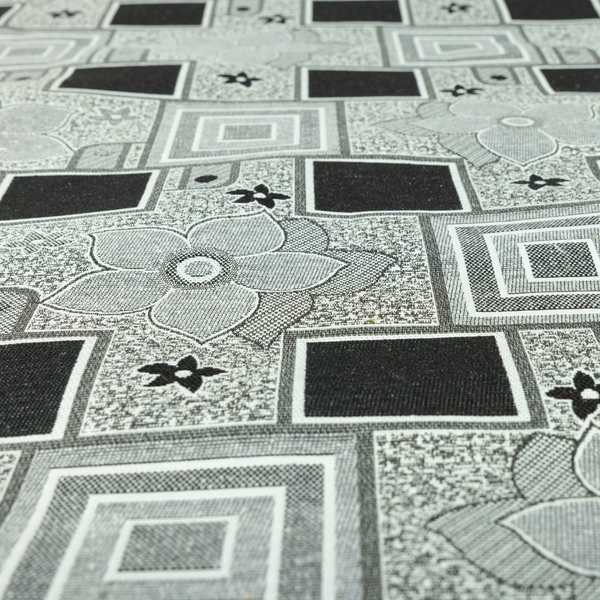 Patchwork Floral Black Grey Coloured Upholstery Fabric 220323-41