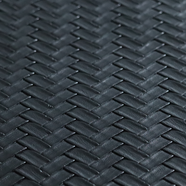 Rimini Faux Leather Basket Weave Effect In Black Colour Upholstery Fabric CTR-1846