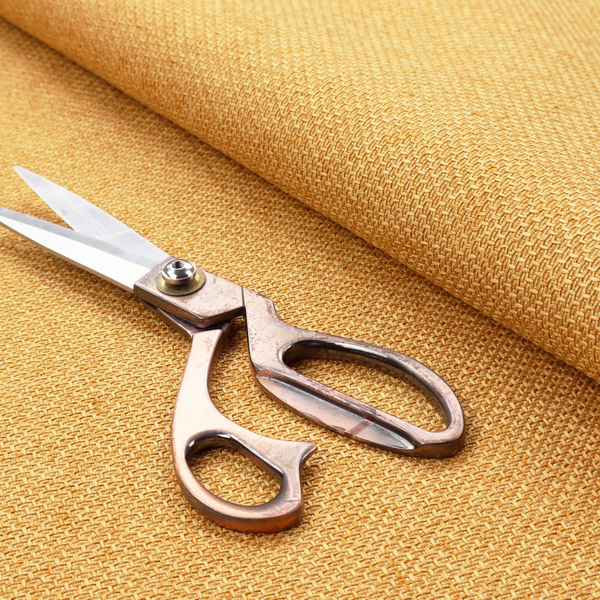 A tightly woven fabric in a vibrant, warm golden-yellow shade, featuring a distinct, structured basket-weave pattern.