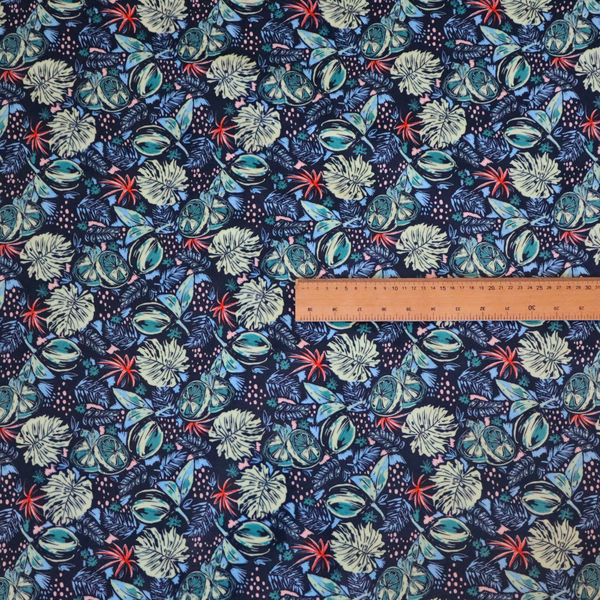 Indigo and Mint Botanical Cluster Upholstery Fabric DP-09 - Handmade Cushions