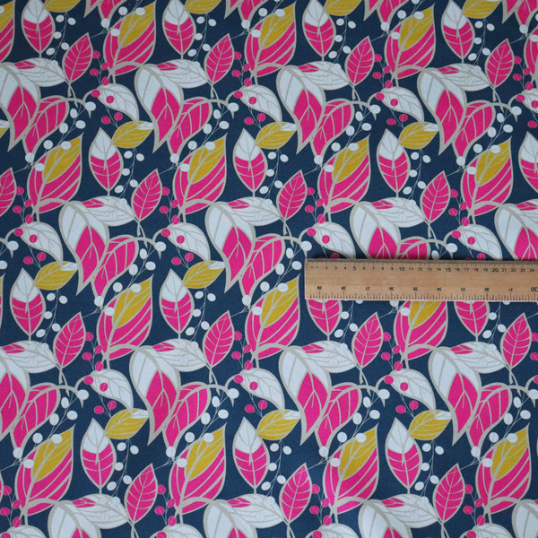 Navy Ground Bright Foliage Pattern Upholstery Fabric DP-12 - Handmade Cushions