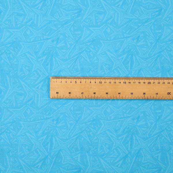A vibrant cyan-coloured fabric featuring a subtle, tonal geometric pattern.