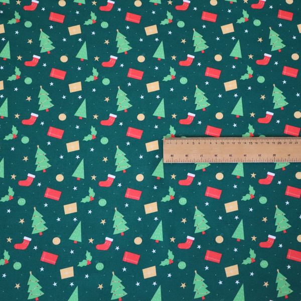 Green Trees Red Stockings Christmas Furnishing Fabric DP-30 - Handmade Cushions