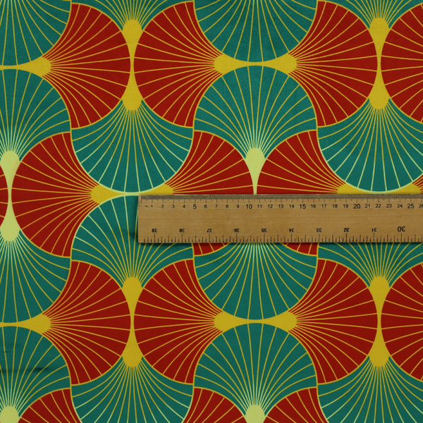 The DP-400-1 fabric features a bold, high-contrast Art Deco aesthetic, characterized by its signature interlocking scalloped fan motif in a rich, traditional colourway.