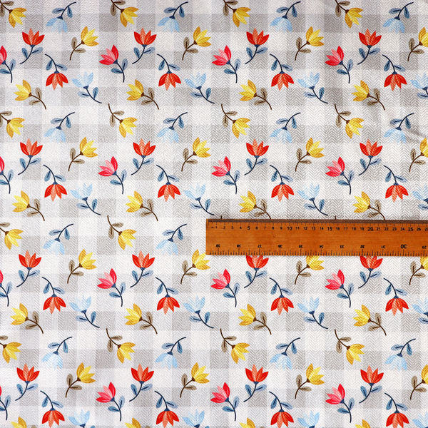 Shabby Chic Floral and Gingham Upholstery Fabric DP-51 - Handmade Cushions