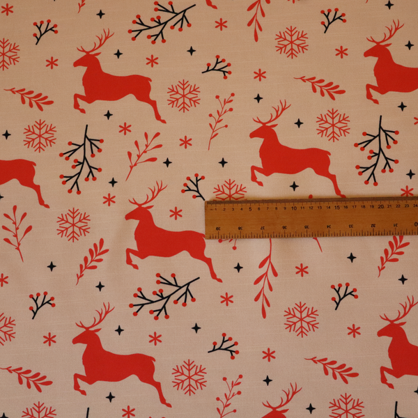Winter Woodland Berry and Stag Print Upholstery Fabric DP-61