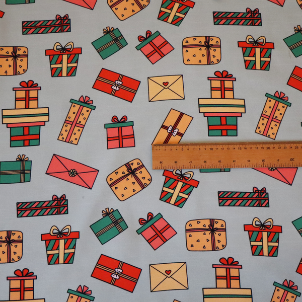 Pastel Blue Gift Box and Letter Print Upholstery Fabric DP-63