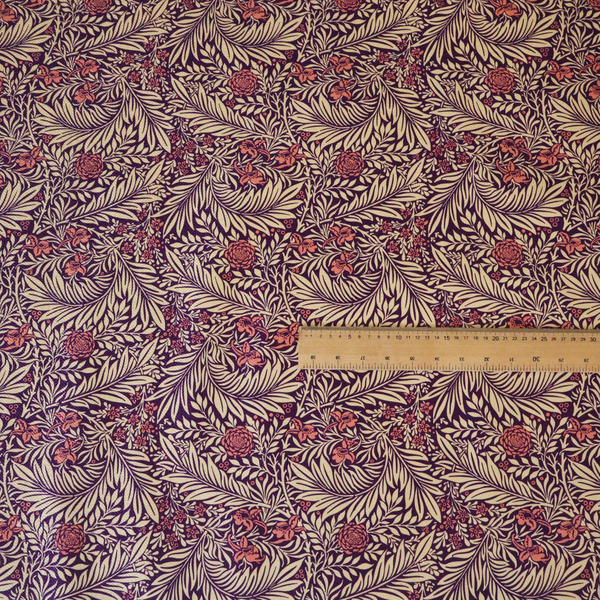 Deep Plum and Cream Foliage Print Upholstery Fabric DP-88 - Made To Measure Curtains