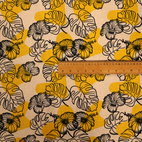 Yellow & Black Floral Pattern Print Upholstery Fabric DP-95