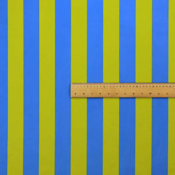 A vertically striped fabric pattern featuring alternating bands of bright yellow and blue.
