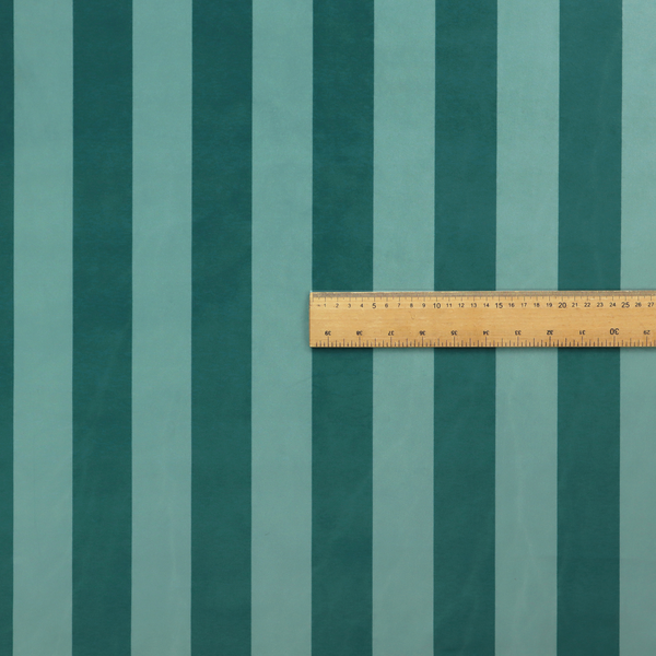 A horizontally striped fabric pattern featuring alternating bands of dark teal and a lighter mint green or blue-green tone.