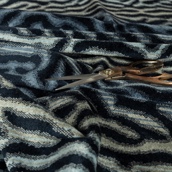 Blue Background With Grey Colour Abstract Pattern Heavy Quality Velvet Upholstery Fabric JO-1363