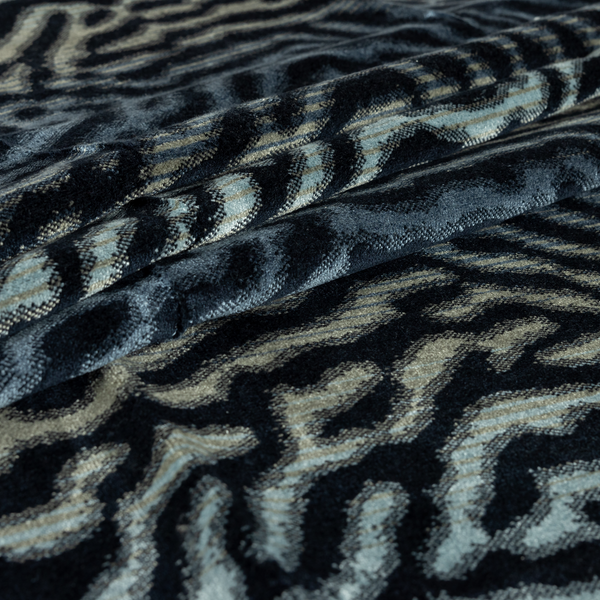 Blue Background With Grey Colour Abstract Pattern Heavy Quality Velvet Upholstery Fabric JO-1363 - Handmade Cushions