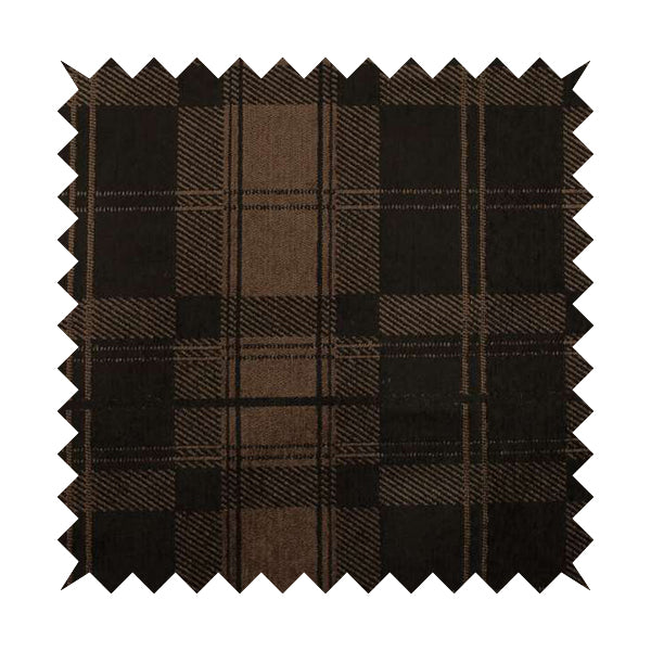 Highland Collection Luxury Soft Like Cotton Tartan Checked Design Chocolate Brown Colour Chenille Upholstery Fabric JO-262