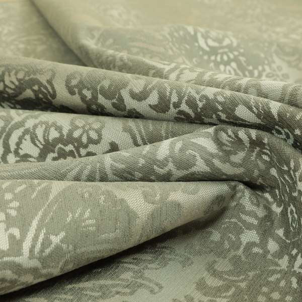 Large Medallion Designer Pattern In Silver Grey Colour Chenille Upholstery Fabric PJU110216-15