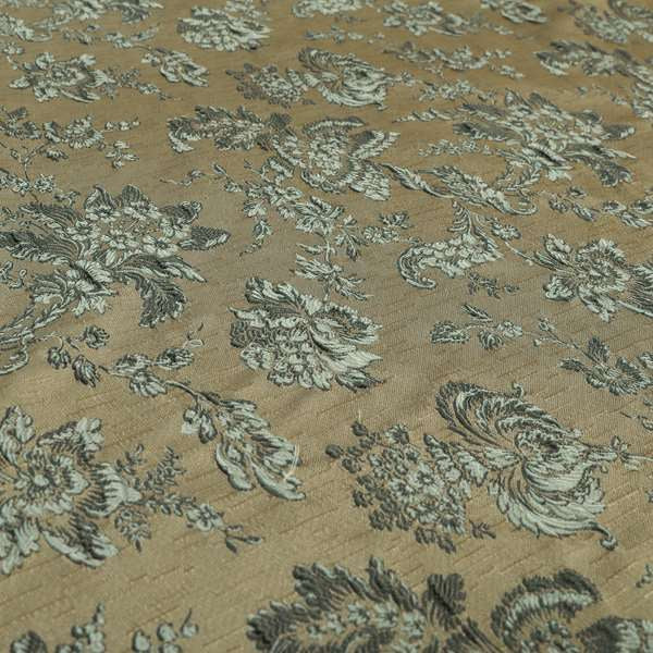 Raised Textured Chenille Grey Colour Floral Pattern Upholstery Fabric 120918-99