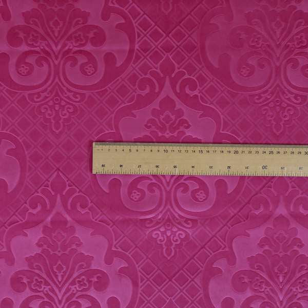 Alvaro Velveteen Embossed Damask Pattern Upholstery Curtains Fabric In Pink Velvet Colour