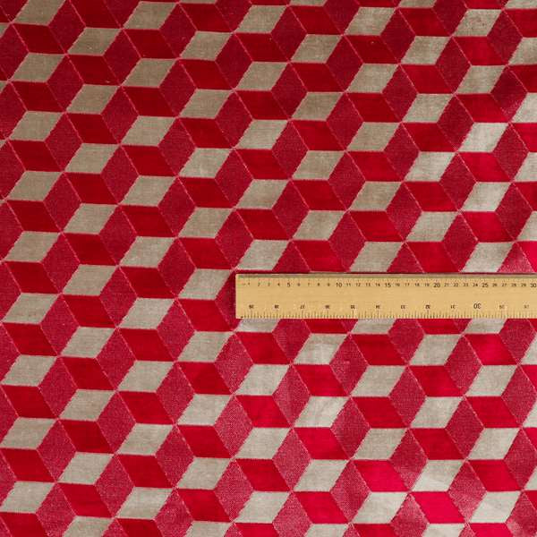 Akita Geometric 3D Pattern Velvet Fabric In Pink Silver Colour - Handmade Cushions