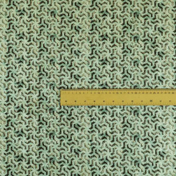 Glamour Geometric Collection Print Velvet Upholstery Fabric Blue Brown Lock Pattern CTR-1000