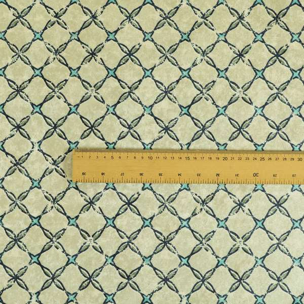 Glamour Geometric Collection Print Velvet Upholstery Fabric Blue Silver Open Medallion Pattern CTR-1012 - Made To Measure Curtains