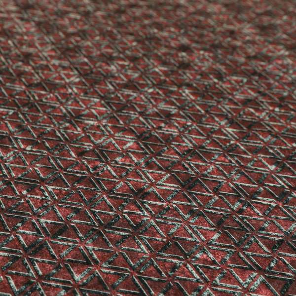 Glamour Geometric Collection Print Velvet Upholstery Fabric Burgundy Red Grey Small Modern Pattern CTR-1015 - Roman Blinds