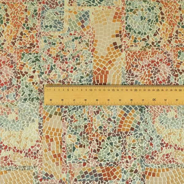 Pasha Stained Mosaic Pattern Multicolour Aqua Silver Chenille Upholstery Furnishing Fabric CTR-1060