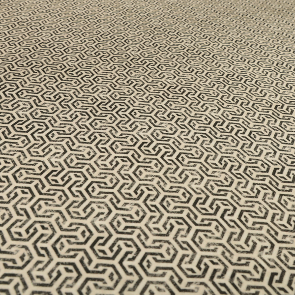 Java Printed Velvet Fabric Geometric Greek Key Inspired Pattern In Grey Black Colour Upholstery Fabric CTR-1137