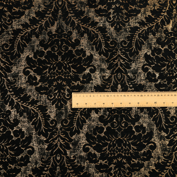 Kimberley Damask Pattern Soft Chenille Upholstery Fabric In Black Colour CTR-1161