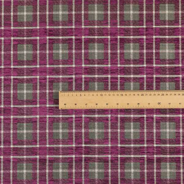 Ketu Collection Of Woven Chenille Checked Tartan Pink Colour Furnishing Fabrics CTR-125 - Roman Blinds