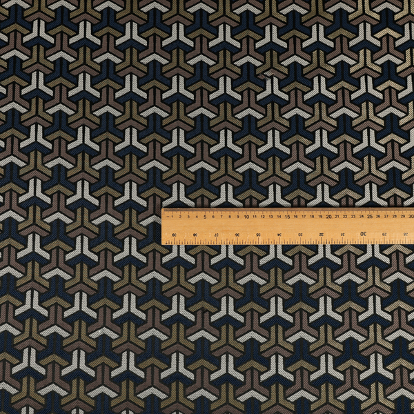 Oslo Geometric Pattern Blue Gold Black Toned Upholstery Fabric CTR-1256