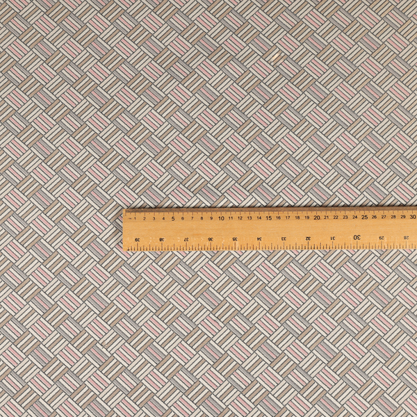 Oslo Geometric Pattern Grey Pink Gold Toned Upholstery Fabric CTR-1265