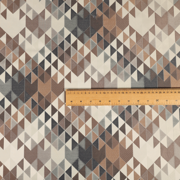Oslo Geometric Pattern Grey Cream Brown Toned Upholstery Fabric CTR-1267