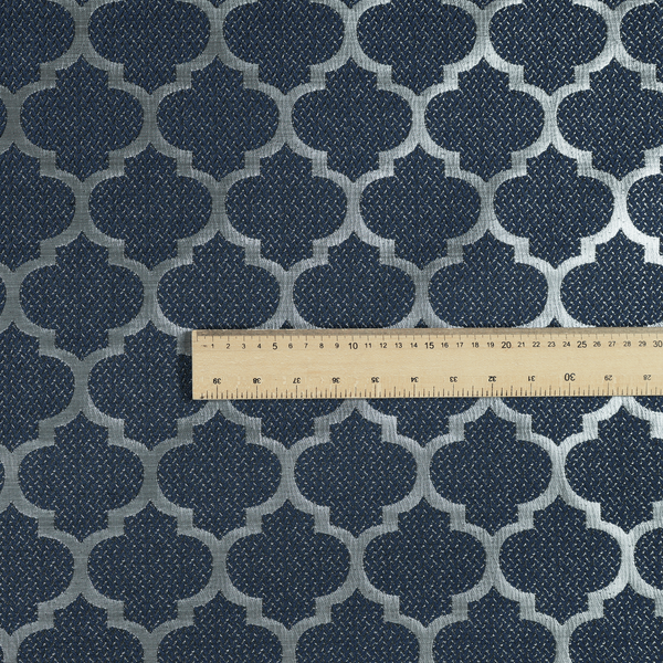 Ayon Damask Pattern Blue Silver Coloured With Shine Furnishing Fabric CTR-1275 - Roman Blinds