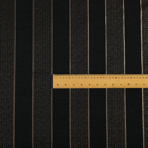 Ayon Striped Pattern Black Gold Coloured With Shine Furnishing Fabric CTR-1280