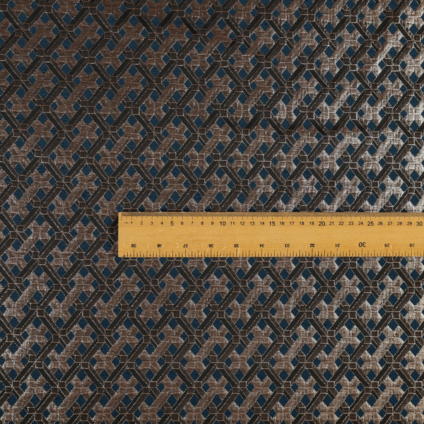 Ayon Geometric Pattern Blue Gold Coloured With Shine Furnishing Fabric CTR-1282 - Handmade Cushions