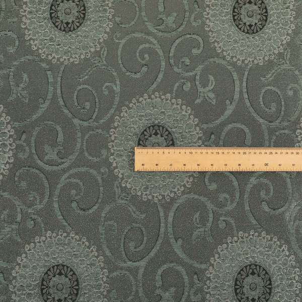 Anthozoa Collection Round Floral Shiny Finish Pattern In Grey Upholstery Fabric CTR-161