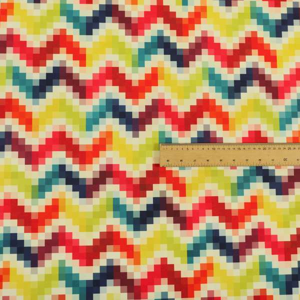 Freedom Printed Velvet Fabric Collection Rainbow Geometric Chevron Pattern Upholstery Fabric CTR-166
