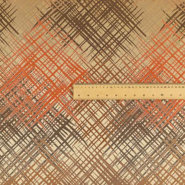 Milano Collection Orange Colours In Abstract Pattern Chenille Furnishing Fabric CTR-175 - Handmade Cushions