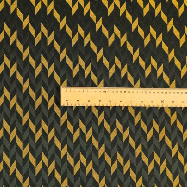 Zenith Collection In Smooth Chenille Finish Black With Gold Colour Geometric Pattern Upholstery Fabric CTR-188 - Handmade Cushions