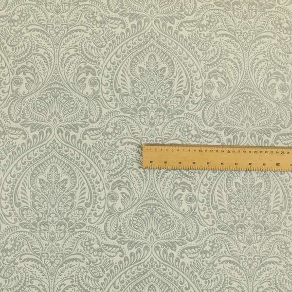 Zenith Collection In Smooth Chenille Finish Silver Colour Damask Pattern Upholstery Fabric CTR-195