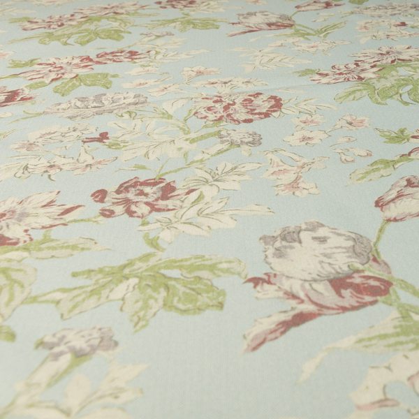 Alnwick Floral Printed Sky Blue Colour Print Upholstery Fabric CTR-1960