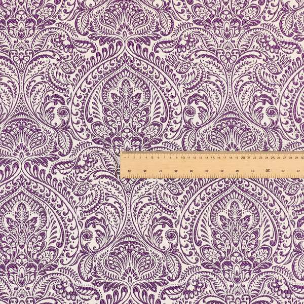 Zenith Collection In Smooth Chenille Finish Purple Colour Damask Pattern Upholstery Fabric CTR-210