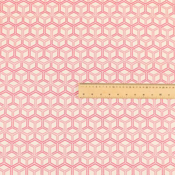 Zenith Collection In Smooth Chenille Finish Raspberry Pink Colour 3D Cube Geometric Pattern Upholstery Fabric CTR-217 - Handmade Cushions