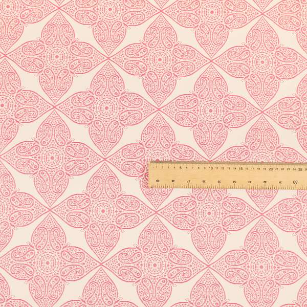 Zenith Collection In Smooth Chenille Finish Raspberry Pink Colour Medallion Pattern Upholstery Fabric CTR-218