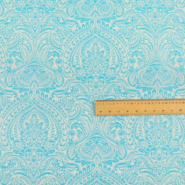 Zenith Collection In Smooth Chenille Finish Blue Colour Damask Pattern Upholstery Fabric CTR-223 - Made To Measure Curtains