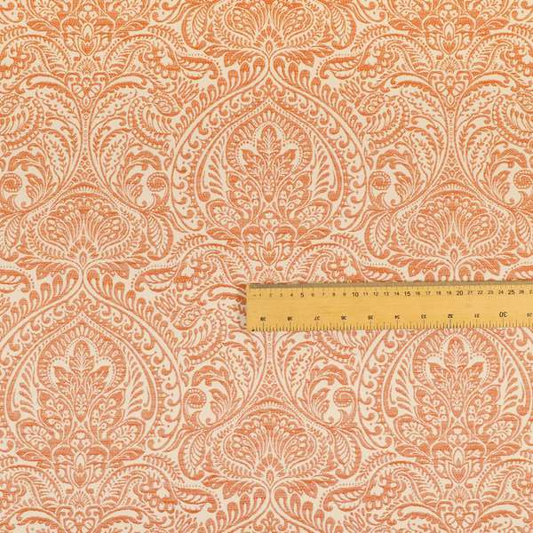 Zenith Collection In Smooth Chenille Finish Orange Colour Damask Pattern Upholstery Fabric CTR-233