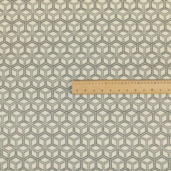 Zenith Collection In Smooth Chenille Finish Grey Black Colour 3D Cube Geometric Pattern Upholstery Fabric CTR-234