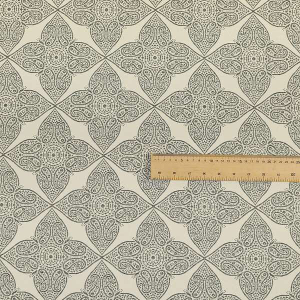 Zenith Collection In Smooth Chenille Finish Grey Black Colour Medallion Pattern Upholstery Fabric CTR-235 - Handmade Cushions