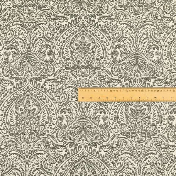 Zenith Collection In Smooth Chenille Finish Grey Black Colour Damask Pattern Upholstery Fabric CTR-237 - Handmade Cushions