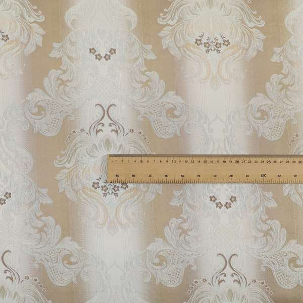 Esma Traditional Damask Pattern Fabric Cream Brown Colour Interior Fabrics CTR-24